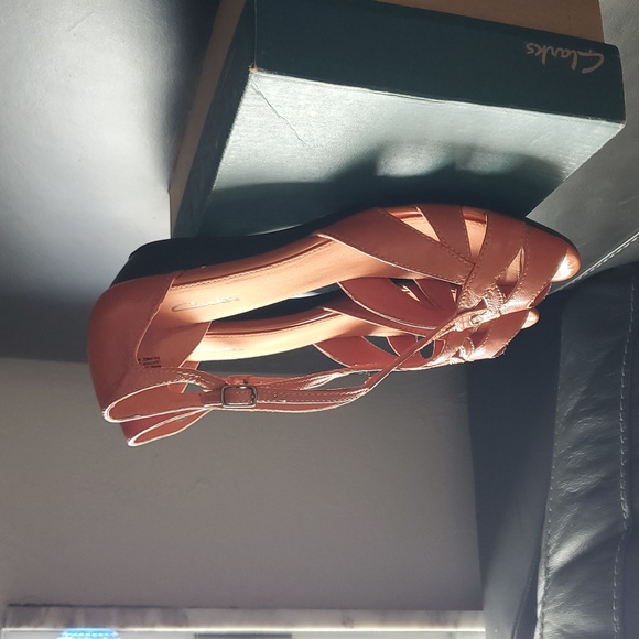 Clarks Orange Leather Heel Sandals Strappy Ankle Straps Halloween Witch Shoe? - Picture 3 of 15